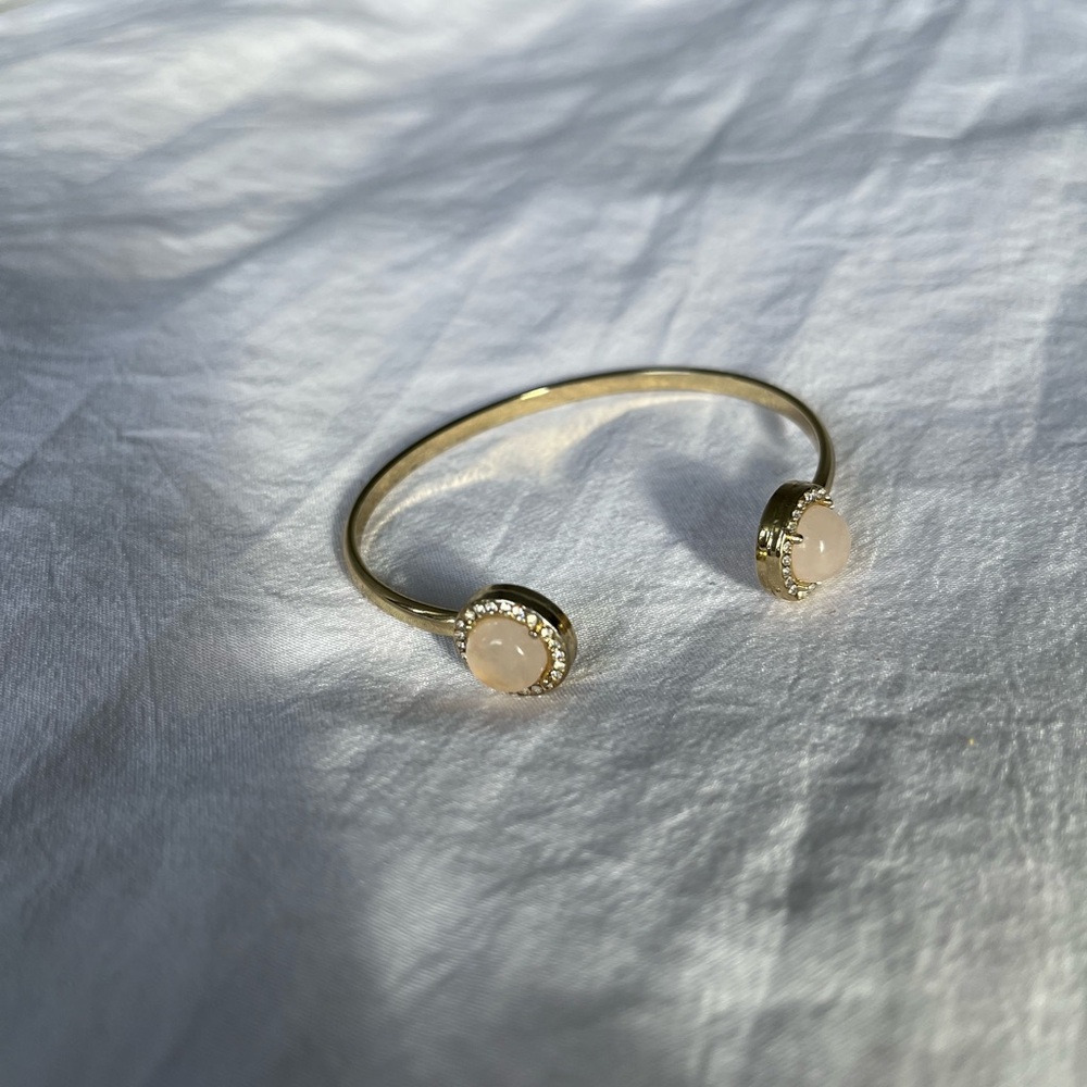 Gold Open Cuff Bracelet with Cream Cabochon Accents